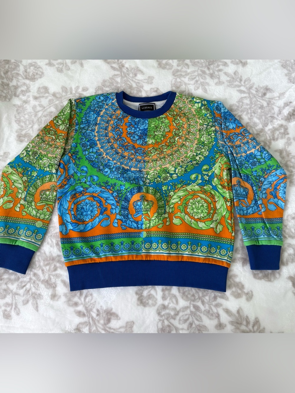 Versace Multicolor Baroque Medallion Crewneck Cotton Sweater Kids